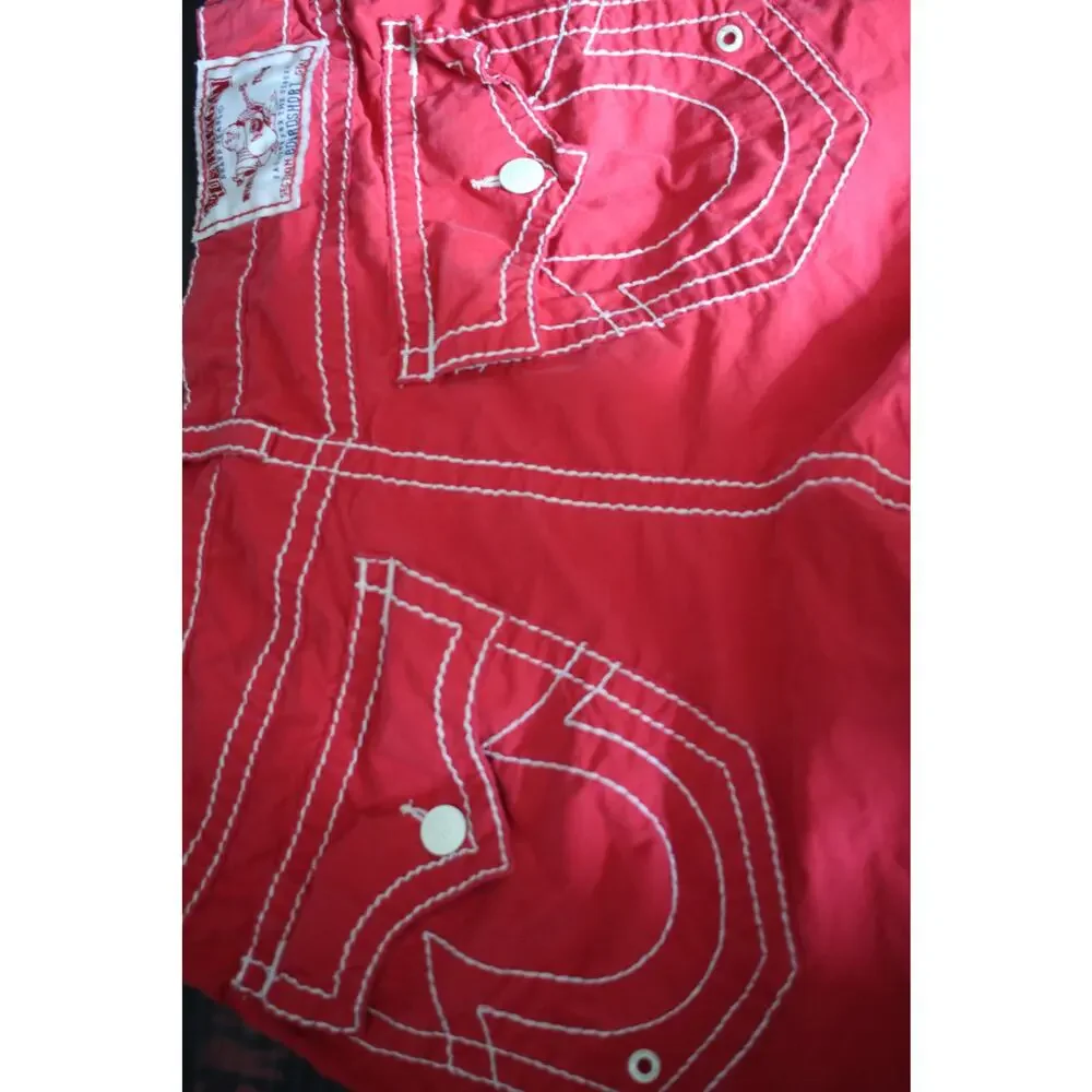True Religion Red Board Shorts Men's 36 Swim Trunks Surf Beach Contrast Stitch
